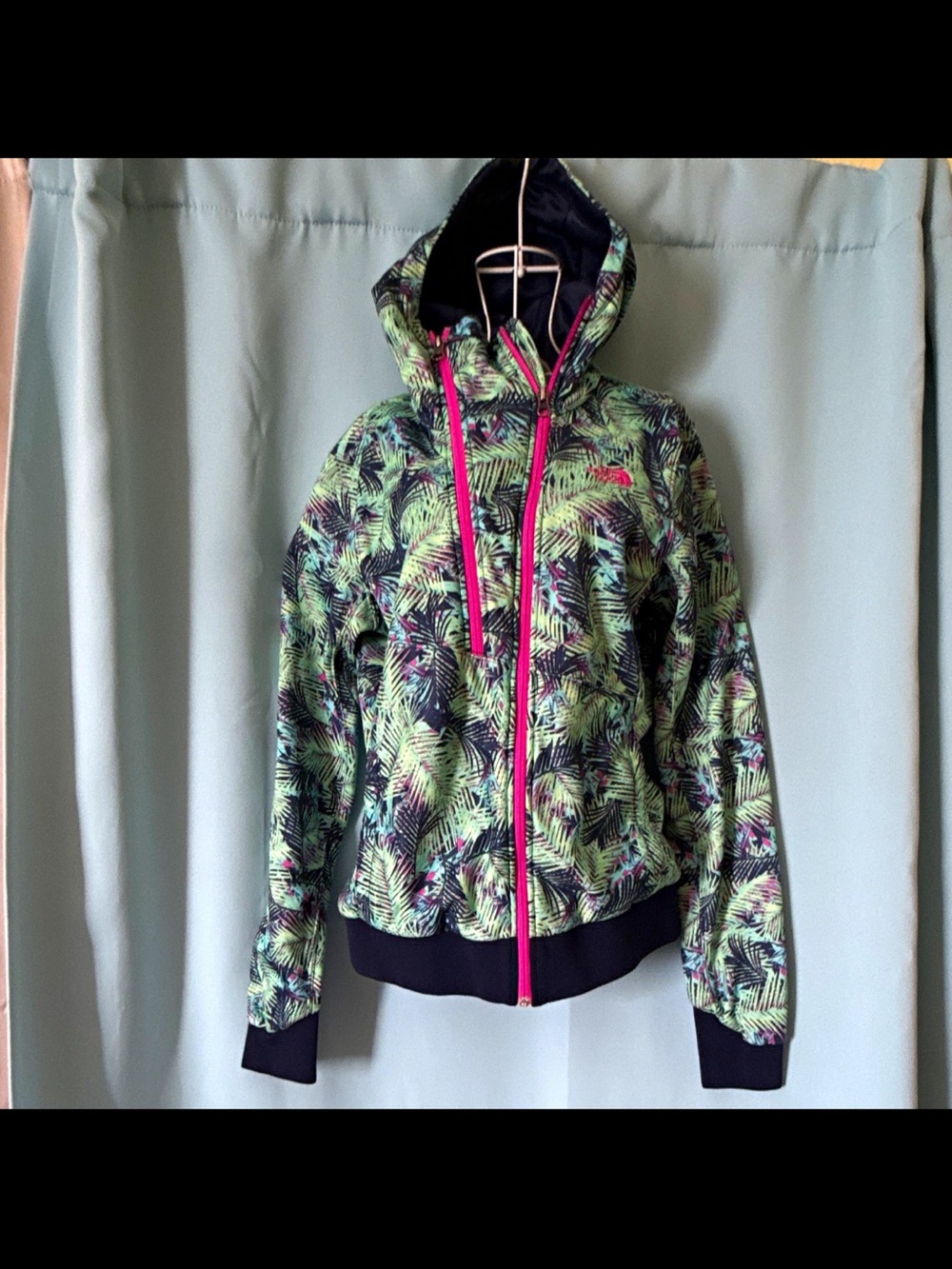 The North Face Women's Tropical Palm Hooded Bomber Jacket - Green/Pink/Black
